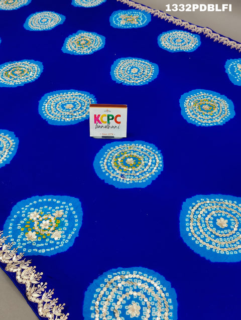 KcPc Pure Gaji silk Handmade Laddu Bandhej Gota patti work Dupatta RG