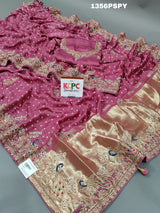 KcPc Beautiful Designer Pure Gaji silk Bandhani Heavy Zardoji work saree RG