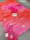 A pink chiffon jaipuri saree with zari sequence buti work 