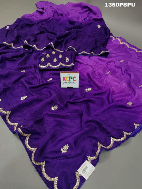 KcPc New Pure H O silk Mirror Handwork Cut Work Border Saree  RG