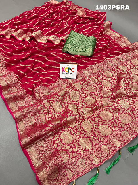 KcPc Pure khaddi Georgette Banarasi Handloom Lahariya Zari Weaving Saree  MAHA