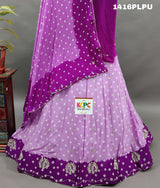 A purple lehenga with double shade bandhani cutdana work