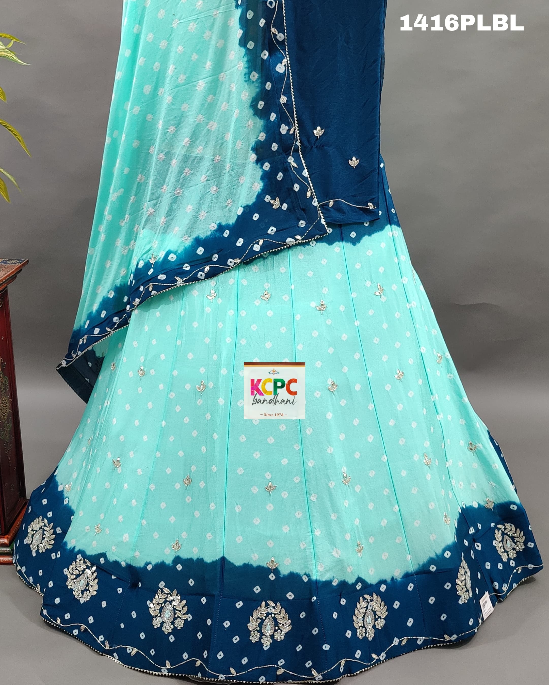 Double Shade Bandhani Cutdana work Lehenga 