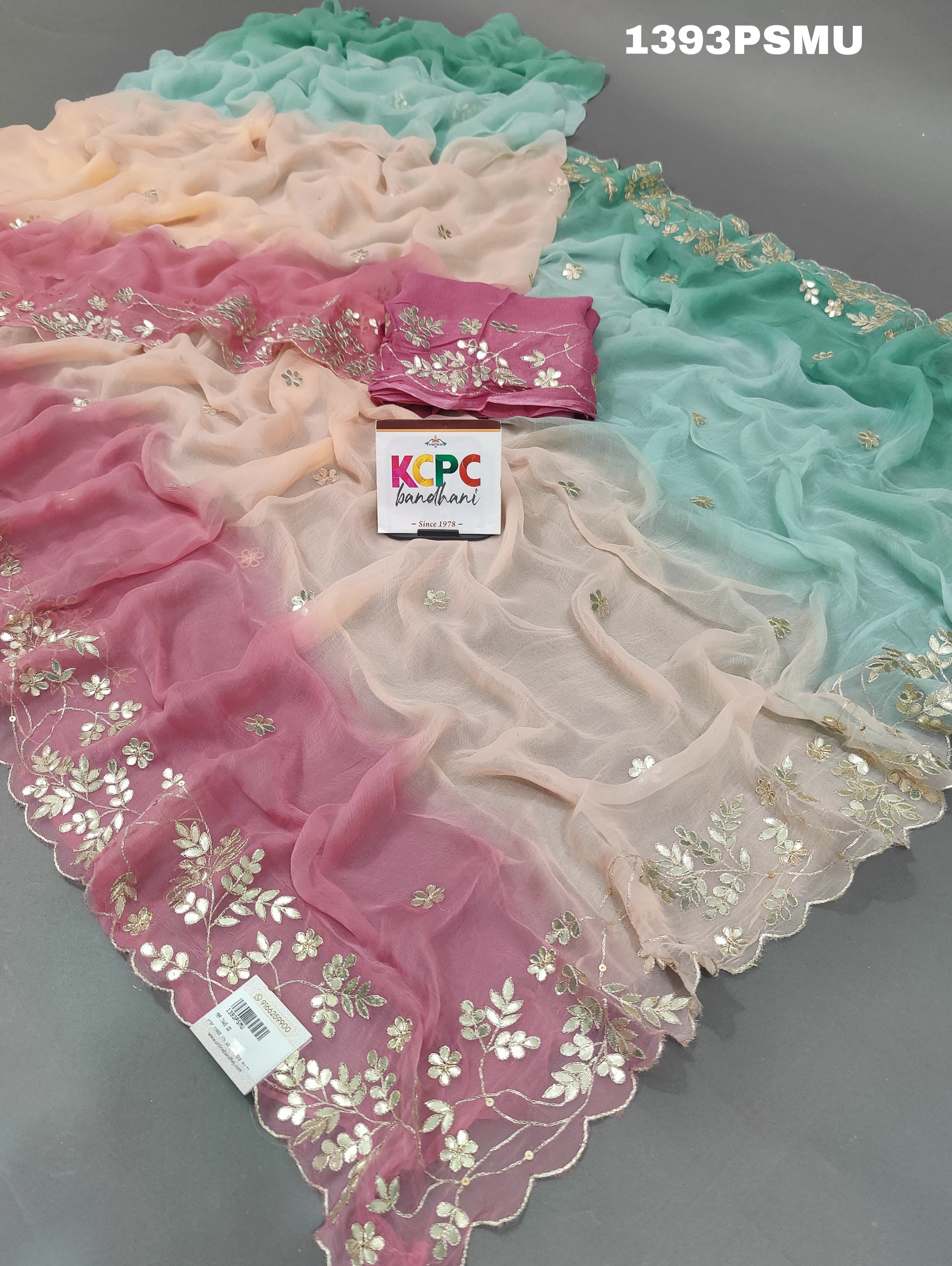 KcPc New Pure Chiffon Gotapatti Work Jaipuri Traditional Rajputi Saree VND