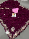 A wine-colored chiffon saree with Mukesh work 