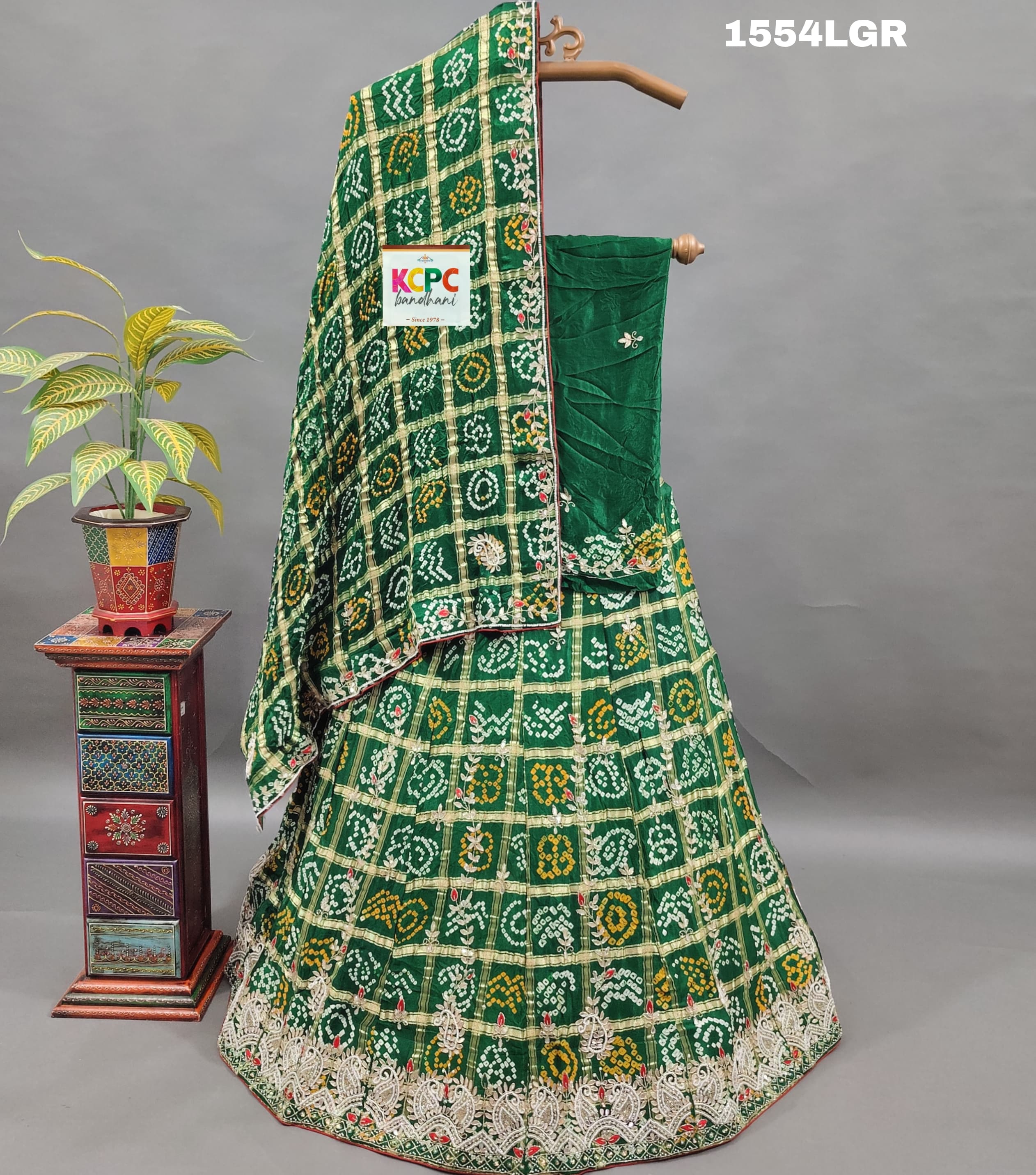 Gotapatti With Cutwork lehanga in green colour