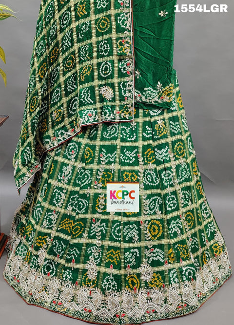 KcPc New Pure Gaji silk Gharchola Bandhej Cutdana Gota patti Work Lehenga BTU