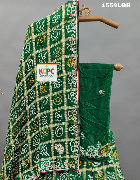 KcPc New Pure Gaji silk Gharchola Bandhej Cutdana Gota patti Work Lehenga BTU