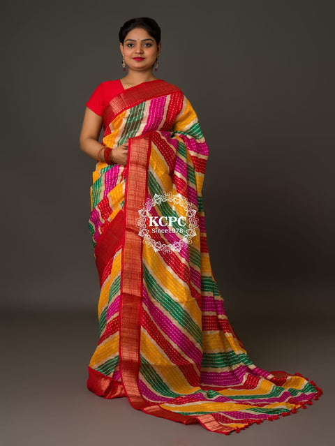 KcPc Originals Latest Bandhani Come Leheriya Exclusive Banarasi Border Saree STL