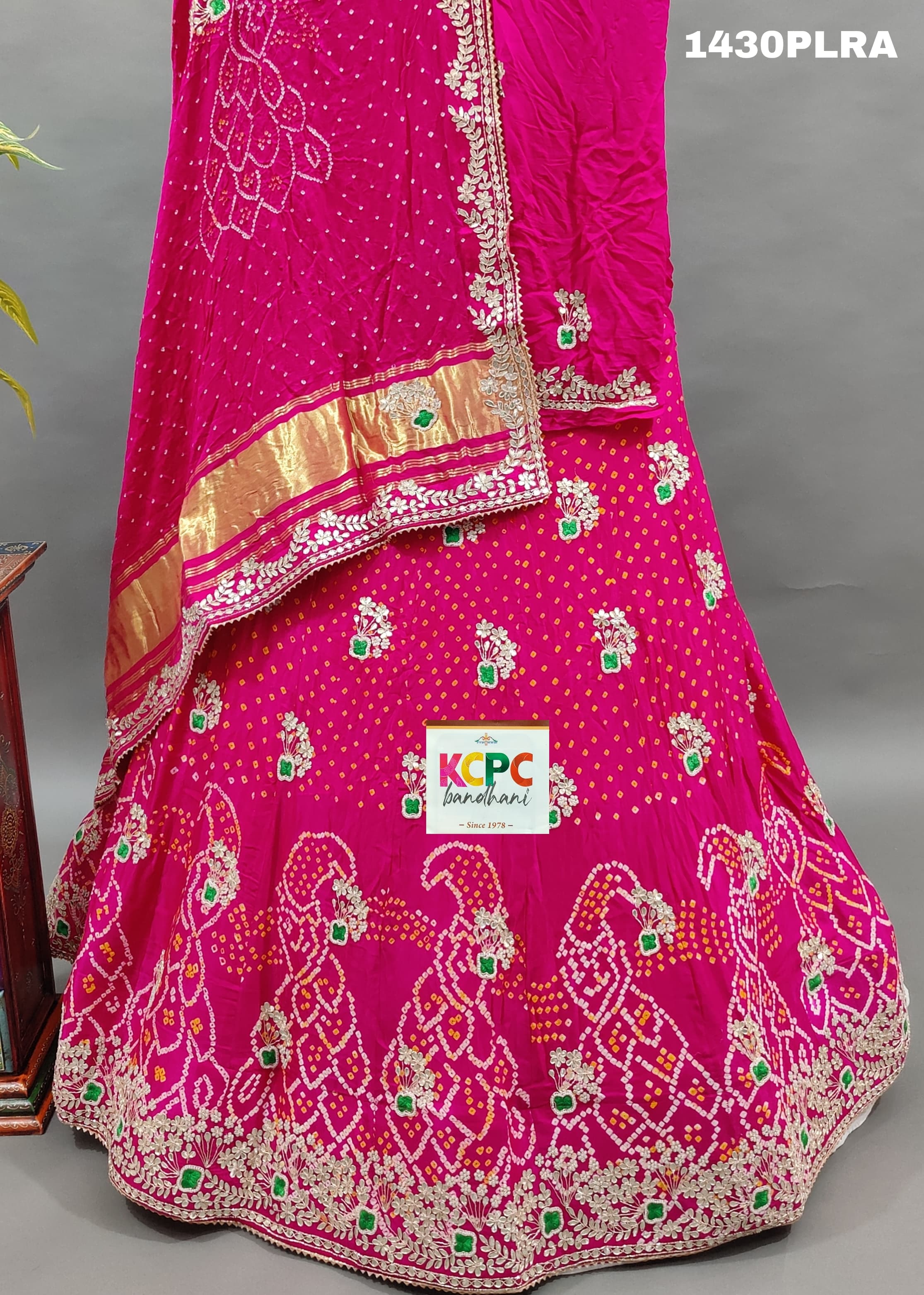 A pink pure Gaji silk lehenga set with gotapatti work 