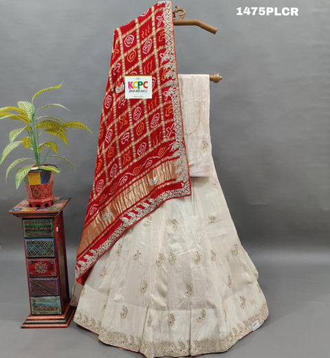 KcPc H O silk lehenga with pure gaji silk Gharchola dupatta cutdana gotapatti work lehenga Set ,MAD