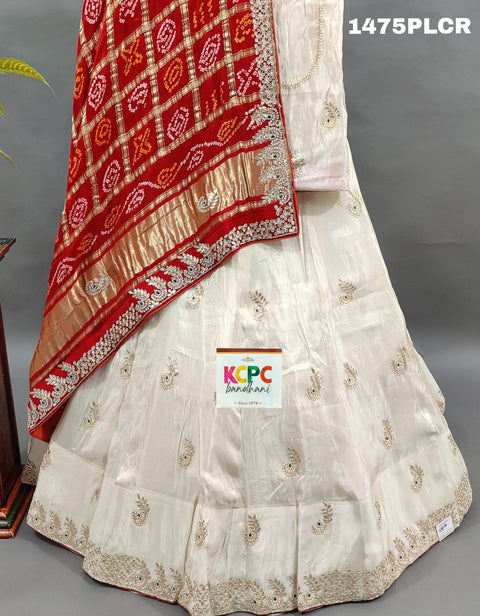 KcPc H O silk lehenga with pure gaji silk Gharchola dupatta cutdana gotapatti work lehenga Set ,MAD