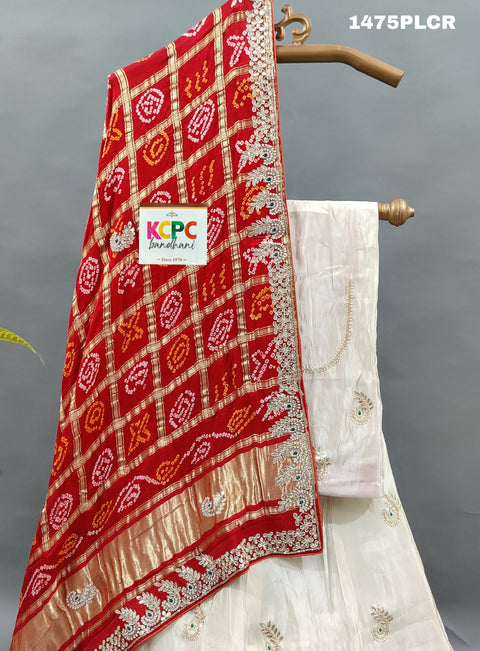 KcPc H O silk lehenga with pure gaji silk Gharchola dupatta cutdana gotapatti work lehenga Set ,MAD