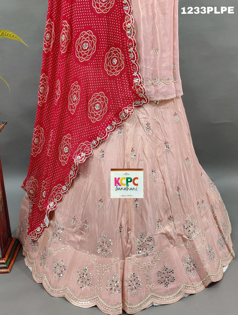 KcPc Launching Pure Upada Silk with Georgette Bandhani Dupatta Mirror Gotapatti work Lehenga MAD