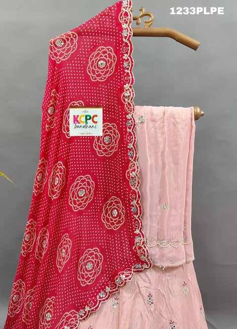 KcPc Launching Pure Upada Silk with Georgette Bandhani Dupatta Mirror Gotapatti work Lehenga MAD