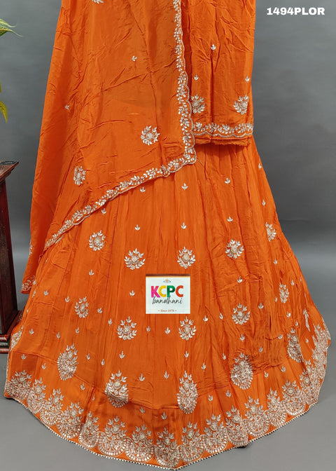 KcPc New Designer H O Silk Cutdana Gota patti work Lehenga  MAD