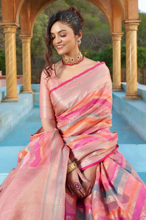 KcPc Pure Tissue Cotton Rich Palu Broket Brouse Saree RR 1