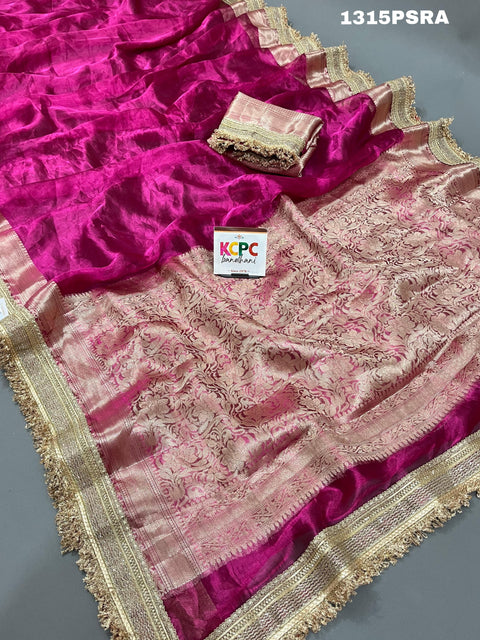 KcPc Pure Banarasi Handloom Heeramandi look katan silk Tissue Fabric sare  INA