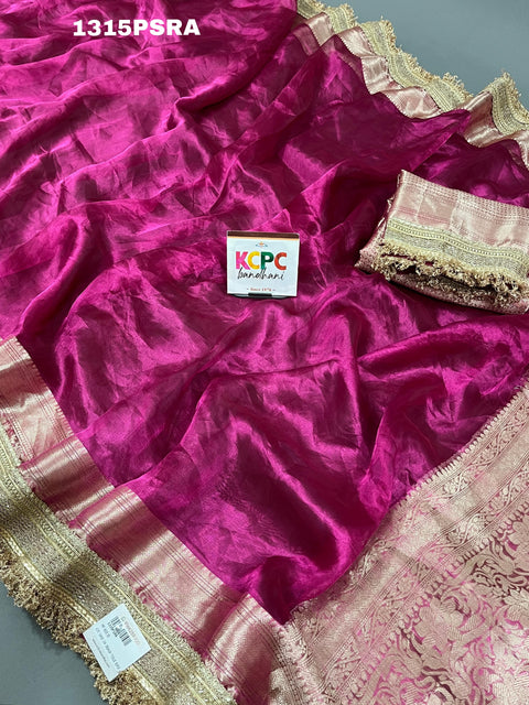 KcPc Pure Banarasi Handloom Heeramandi look katan silk Tissue Fabric sare  INA