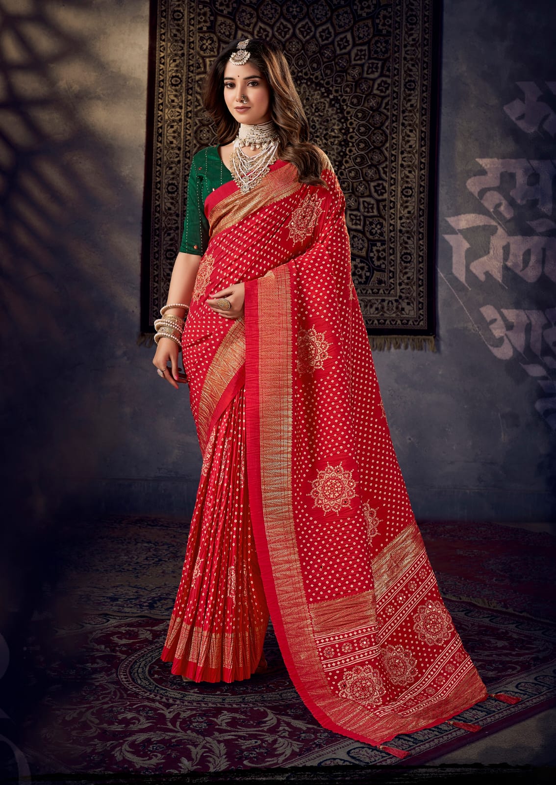 KcPc New Arrival Crush Bandhej Faji Style Cotton silk Saree