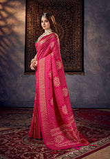 A traditional pink saree with mirror work