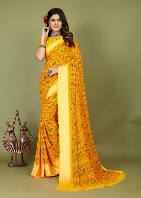 KcPc New Cotton silk Banarsi Weaving Patola Print saree, SRD