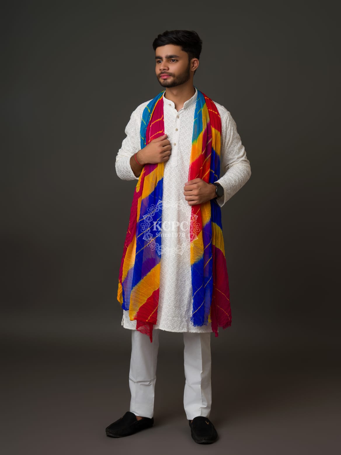 KcPc Multi Colour Chiffon Leheriya Gent's Dupatta