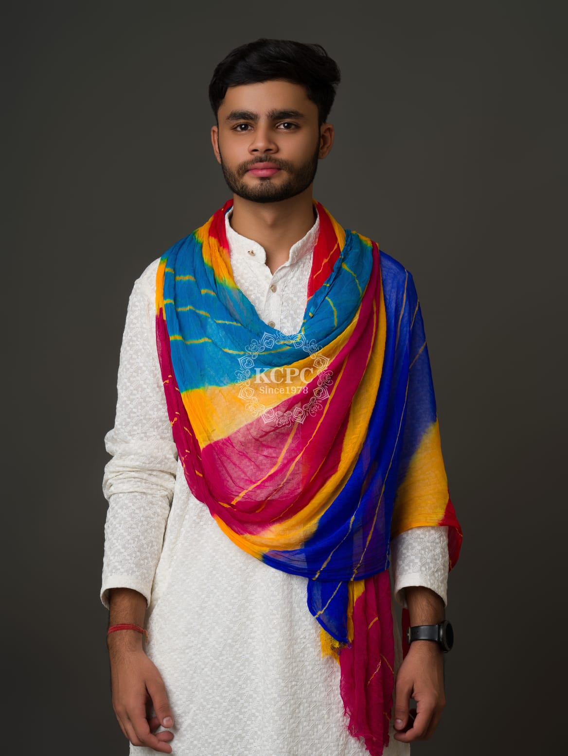 KcPc Multi Colour Chiffon Leheriya Gent's Dupatta