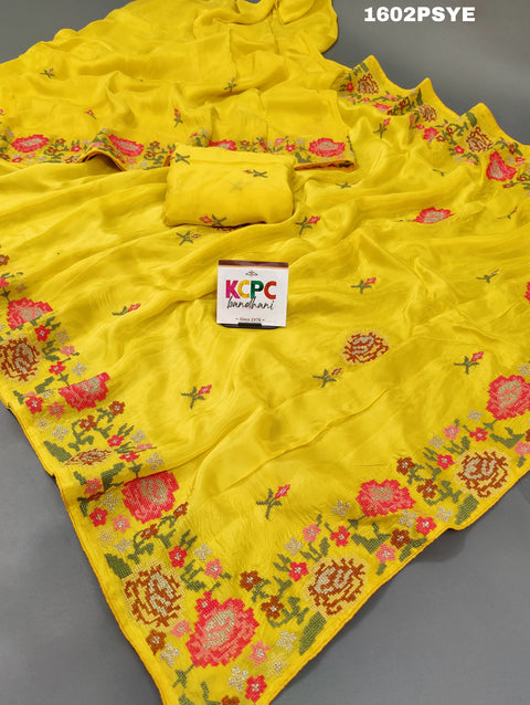 KcPc Designer Pure H O silk kashida work Saree  RG