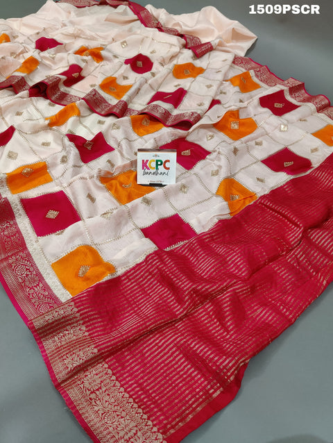 KcPc Pure Chinon Sequence Zari Thread Banarasi Border Saree  MAD