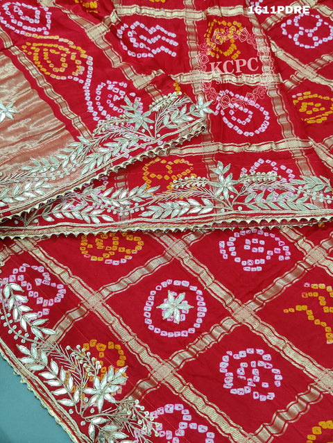 KcPc New Pure Gaji Silk Bandhani Gotapatti Work Dupatta