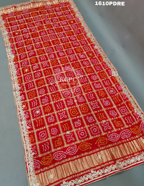 KcPc New Beautiful pure gaji silk Bandhani Gotapatti Work Dupatta