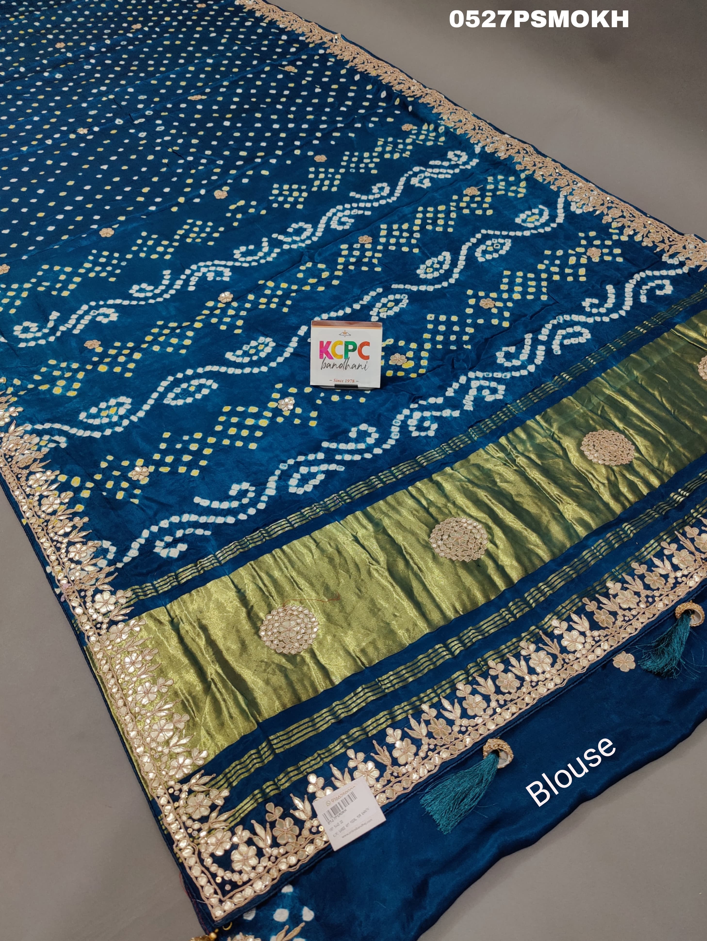  Modal Silk Bandhani Ekdana Bandhej Heavy Gotapatti Work Saree in blue colour for royal weddings 