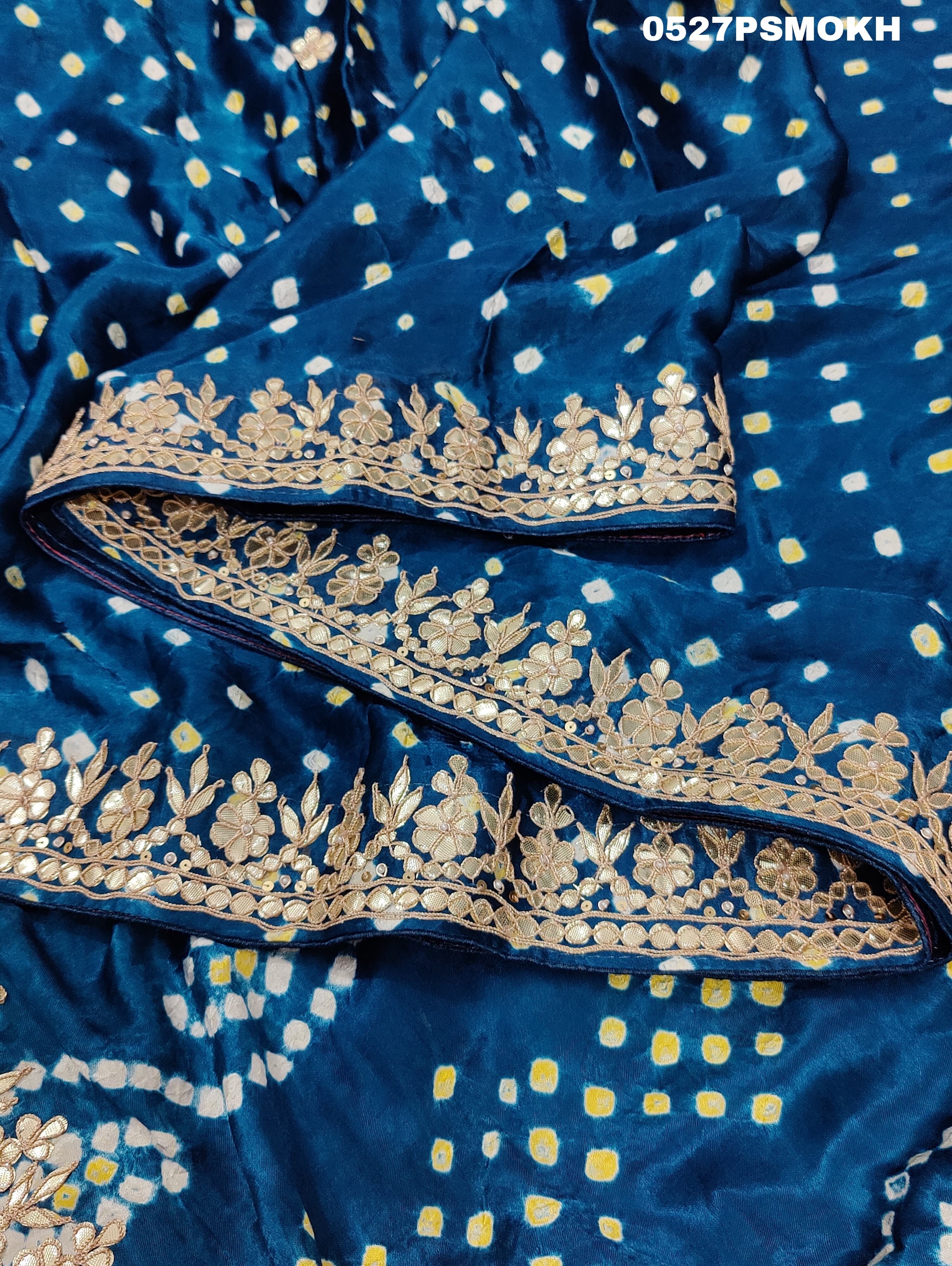  Modal Silk Bandhani Ekdana Bandhej Heavy Gotapatti Work Saree in blue colour for royal weddings 
