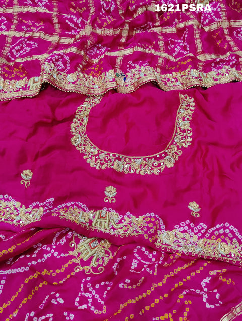 KcPc Beautiful Pure Gaji Silk Gharchola Bandhani Zardoji Guleen Work Saree RS