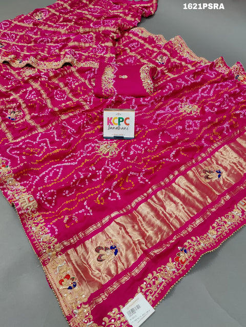 KcPc Beautiful Pure Gaji Silk Gharchola Bandhani Zardoji Guleen Work Saree RS