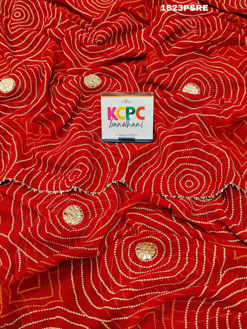 KcPc New Barik Bandhej Liteweight Gotapatti work saree With Blouse