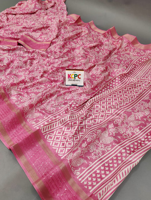 KcPc New Batik Sanganeri Print Banarasi Border Saree STL