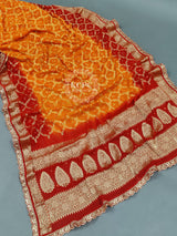 KcPc New Pure Georgette Bandhani Banarsi Weaving Cut Work Border Dupatta