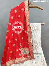 A traditional red and white Banarasi silk lehenga 