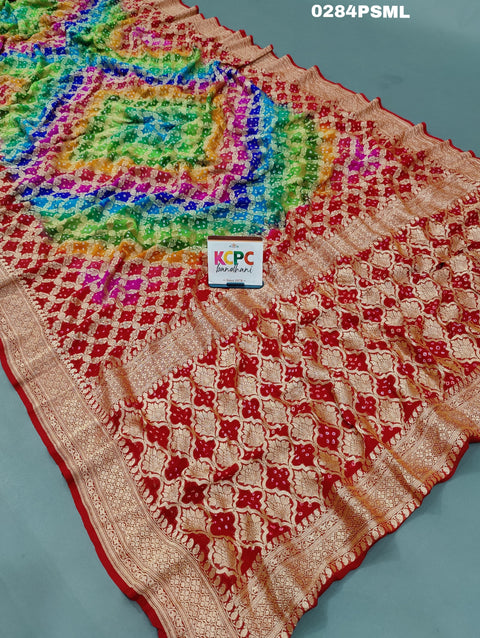 KcPc New Pure Khaddi Georgette Bandhani Multi Colour Saree ADL