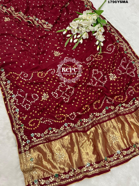 KcPc New Pure Modal Silk Bandhani Cutdana Work Saree SAM