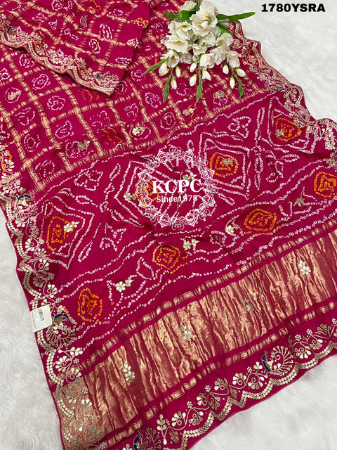 KcPc Pure Gaji Silk Bandhani Gotapatti Peacock Work Saree  MAD