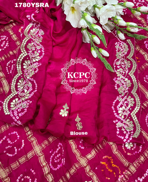 KcPc Pure Gaji Silk Bandhani Gotapatti Peacock Work Saree  MAD