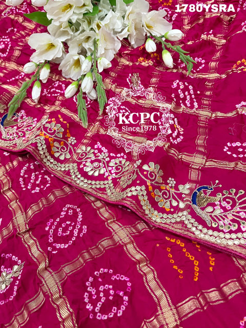 KcPc Pure Gaji Silk Bandhani Gotapatti Peacock Work Saree  MAD