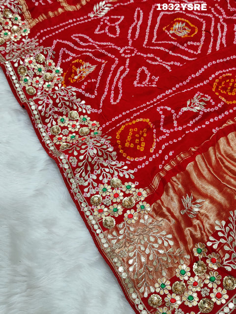 KcPc New Pure Gaji Silk Bandhani Gharchola Gotapatti Work Saree  PRF