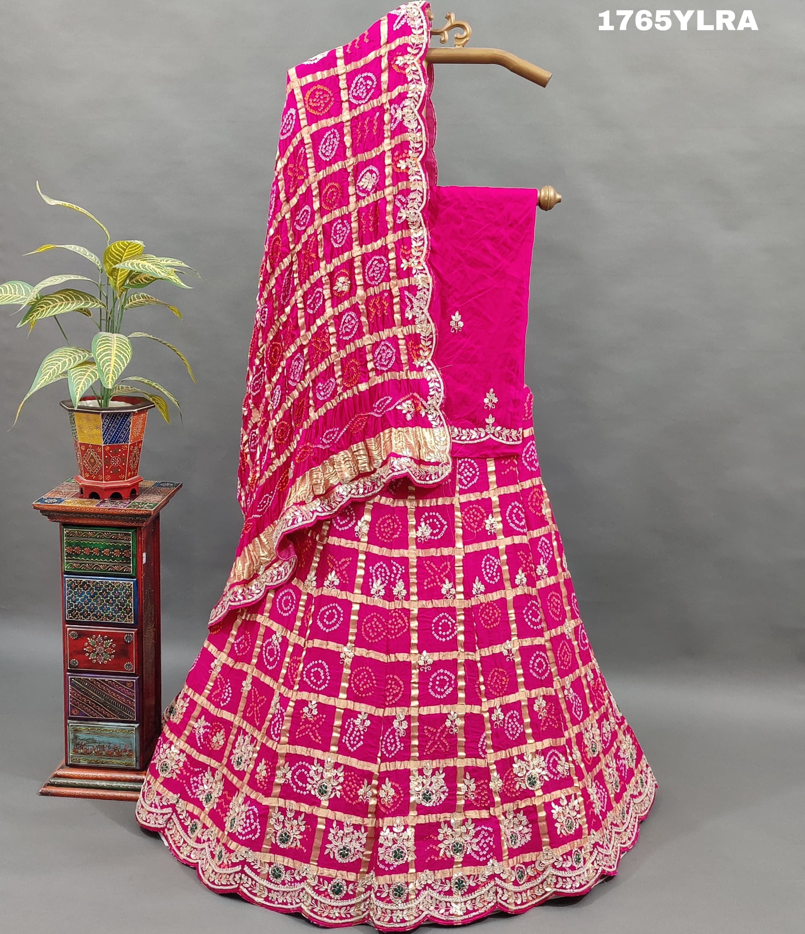 KcPc New Pure Gaji Silk Bandhani Gharchola with katdana Gotapatti Work Lehenga SetMAD