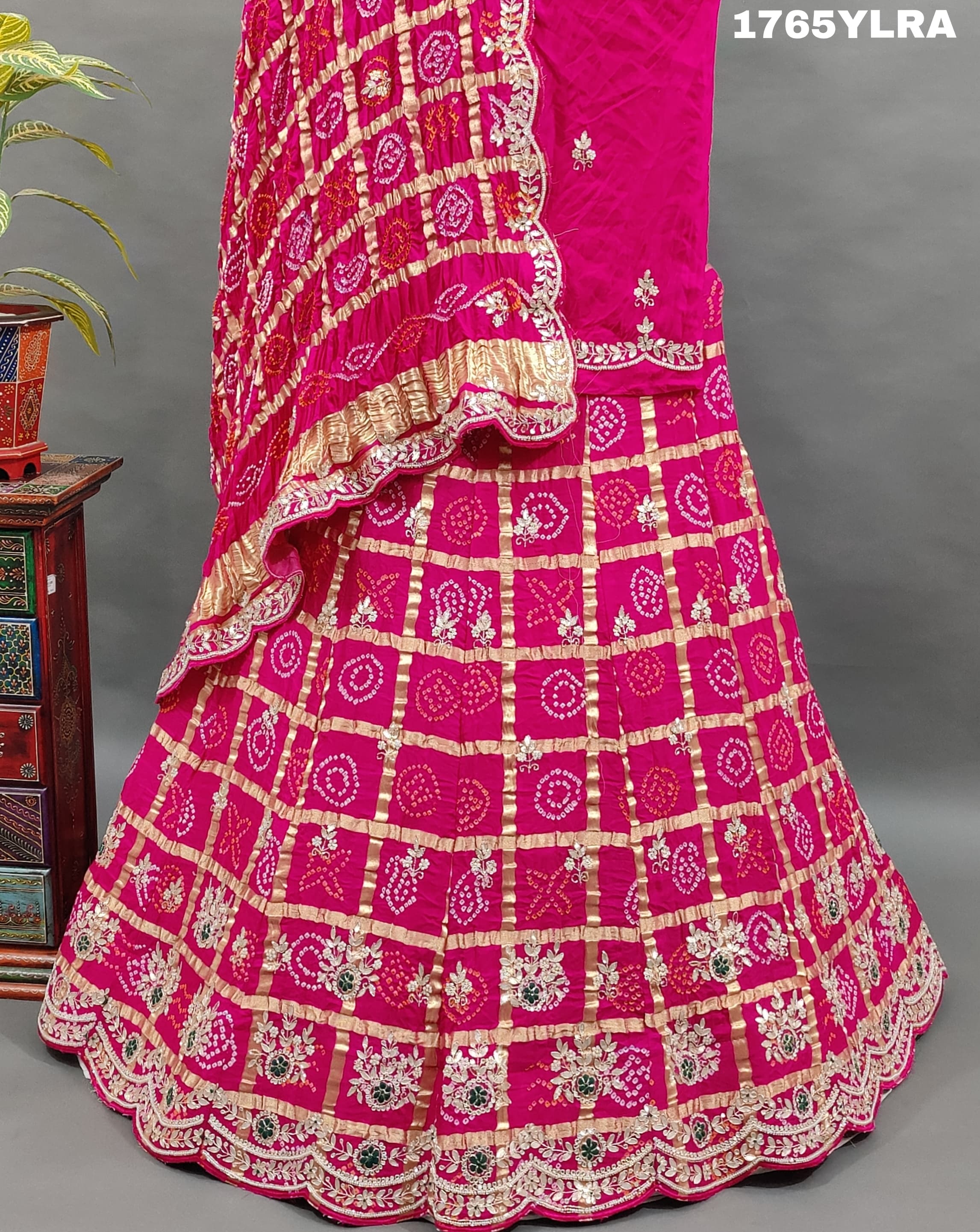 KcPc New Pure Gaji Silk Bandhani Gharchola with katdana Gotapatti Work Lehenga SetMAD