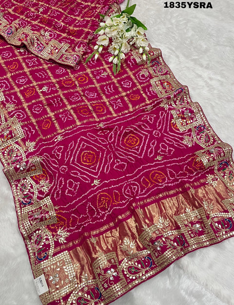 KcPc Gaji Silk Bandhani Gharchola Gotapatti Work Saree  PRF