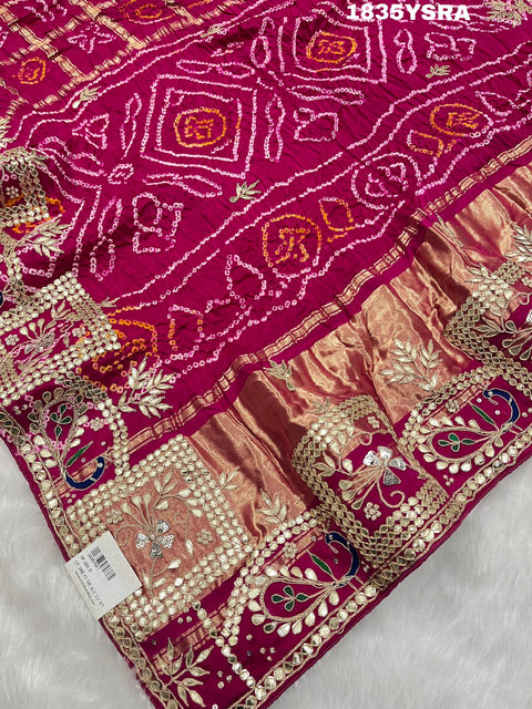 KcPc Gaji Silk Bandhani Gharchola Gotapatti Work Saree  PRF